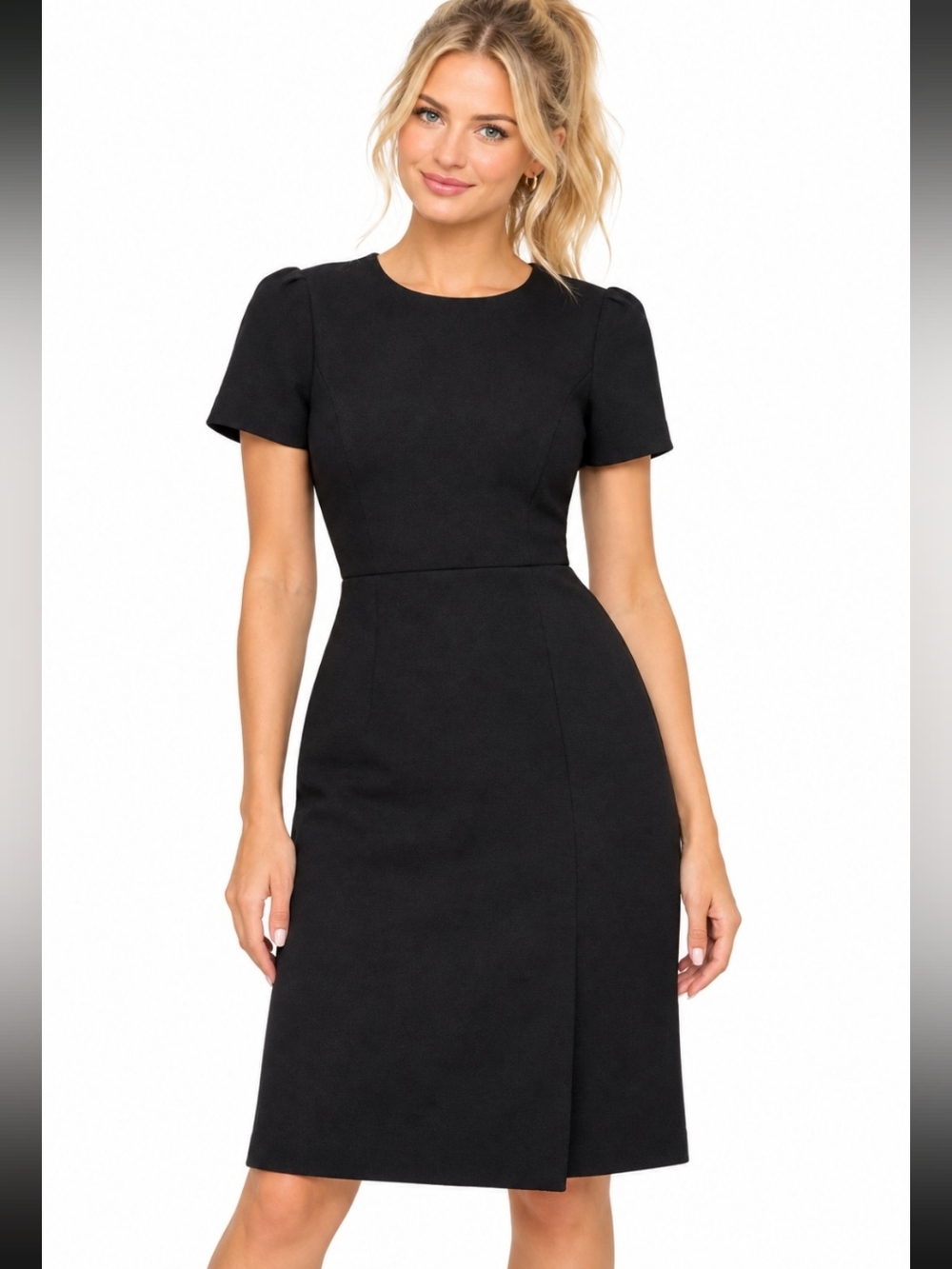 Ann Taylor Black Midi Short Sleeve Baby Doll Professional Dress Size 4